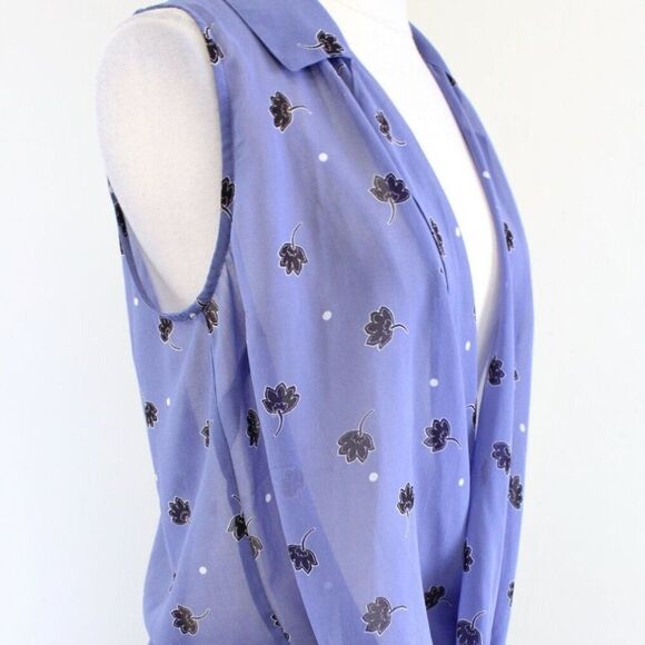 CAbi Crossover Blouse Vivid Violet Floral Print Draped Front Sheer Top Size S - Picture 7 of 9